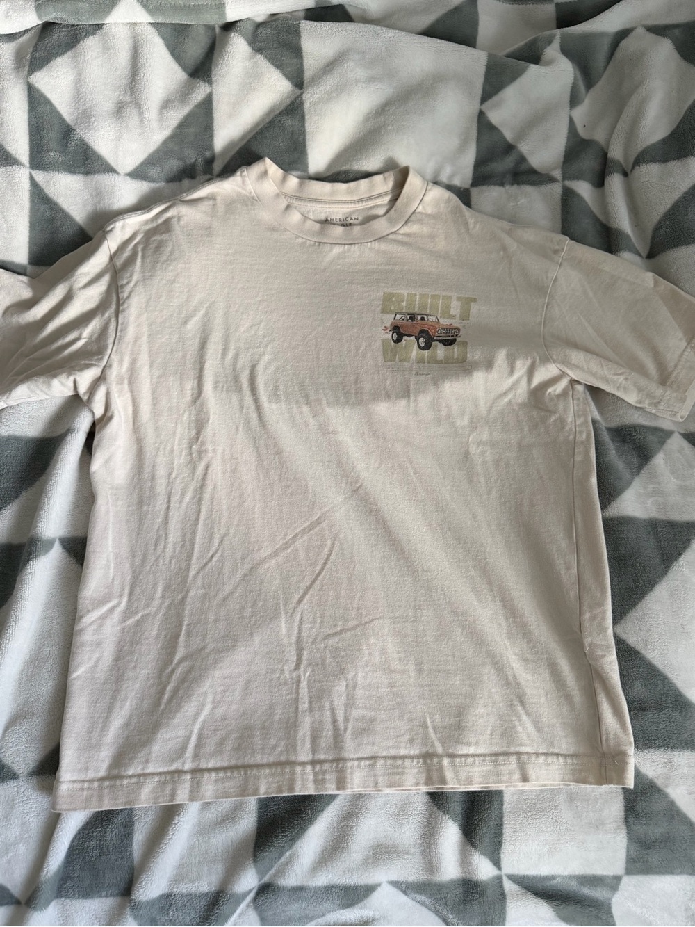 American Eagle Outfitters Cream 'Built Wild' Graphic Tee with Jeep